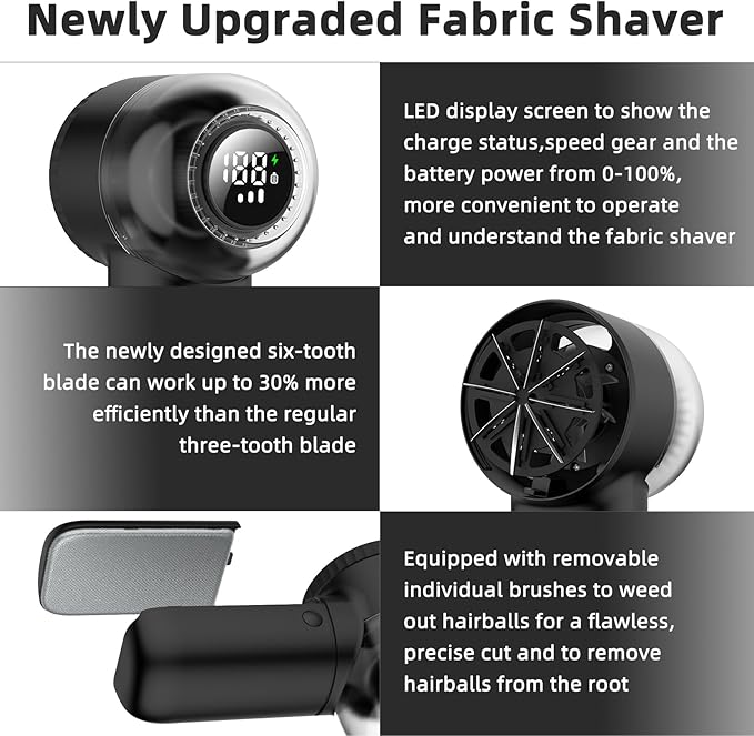 Fabric Shaver Electric Lint Remover Rechargeable Sweater Shaver Dual Protection Removable Bin Easy Remove Fuzz Lint Pills Bobbles ETRR001