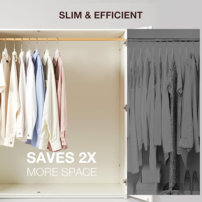 Korpai 50 Pack White Velvet Hangers,Coat Hanger Non Slip,Heavy-Duty,Space Saving,Slim Clothes Hangers for Pants,Outfit,Skirts,Suits,Coats,Dresses ect.Felt Hangers with Gold 360°Swivel Hook