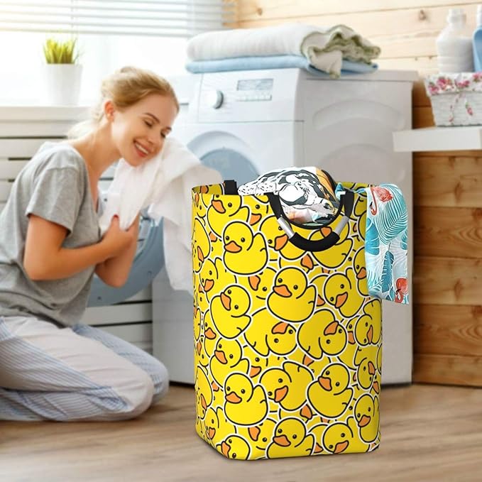 Cute Rubber Ducky Laundry Hamper Yellow Cartoon Ducks Storage Basket Toys Clothes Organizer Bin For Home Bathroom Bedroom Dorm Nursery, 52l