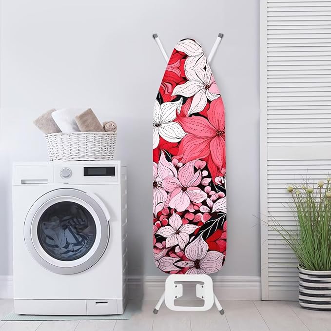Flashideas Red Flower Ironing Board Cover with Hook and Loop Adjustable Fasteners Ironing Board Covers Protective Scorch Resistant Universal Fit Easy Install Clean