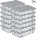 Sterilite 12 Pack Wheeled Under Bed Storage Container, 56 Qt Plastic Bin with Latching Lid for Organization - Clothes & Shoes Organizer, Silver Tint