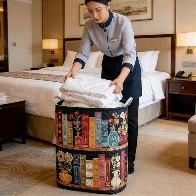 Quilted Laundry Basket, Quilted Laundry Basket with Handles, Boho Fabric Floral Storage, For Bedroom Laundry (#07, 16"L x 16"W x 22"H)