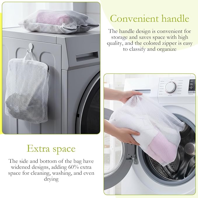 2Pcs Mesh Hanging Laundry Bags, Wash Bag for Delicates Mesh Laundry Bags for Dormitory, Travelling, College,Apartment, Camping, RV, Machine 15 X 12 Inch