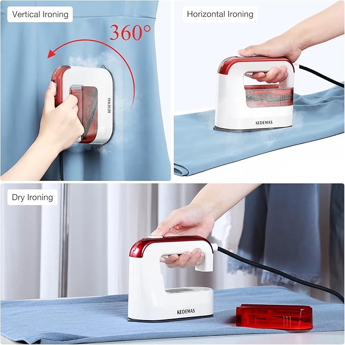 Portable Steamer Iron, 1300W Travel Mini Iron, Ideal for All Fabrics, Horizontal, Vertical and Dry Ironing 40s Fast Heat-up ONLY FOR 120V (Red)
