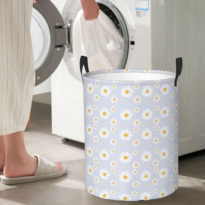 Daisy Flowers Round Laundry Hamper Storage Basket Toys Clothes Organizer Bin For Home Bathroom Bedroom Dorm Nursery, 62l