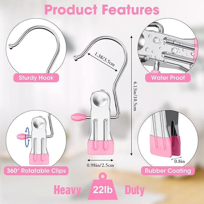 60 Pack Boot Hangers Clips for Closet, Heavy Duty Legging Organizer for Closet Hanging Pants Hangers with Clips Clothes Pins Hanger Clips Laundry Hooks Towel Socks Hats Tall Boots Home Travel Pink