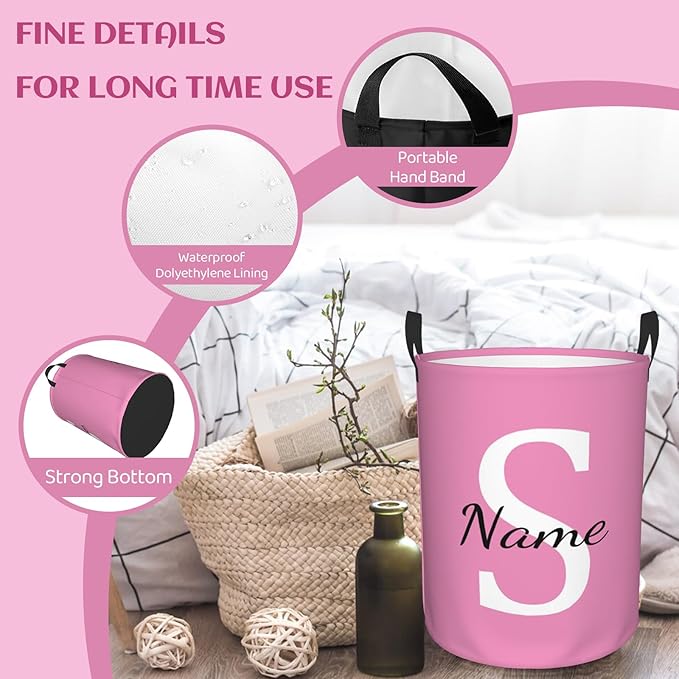 Custom Name Laundry Hamper, Personalized Laundry Basket with Name, Customized Dirty Clothes Storage Basket with Handles for Boys Girls Men Women Bedroom Bathroom (L)
