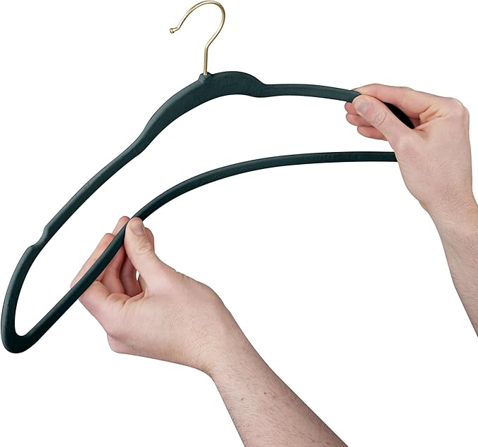 Simplify Slim Velvet Gold Hook Clothes Hangers 75 Pack | Non-Slip | Shirts | Suit | Pants | Dresses | Garments | Closet Storage & Organization | Durable | Emerald