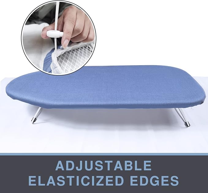 Tabletop Ironing Board Cover and Pad 12.5 x 32, Elastic Edge, Silicone Coated, Resist Scorching, Heavy Duty Padded Cover for Mini Small Iron Board (Blue, 12.5" x 32")