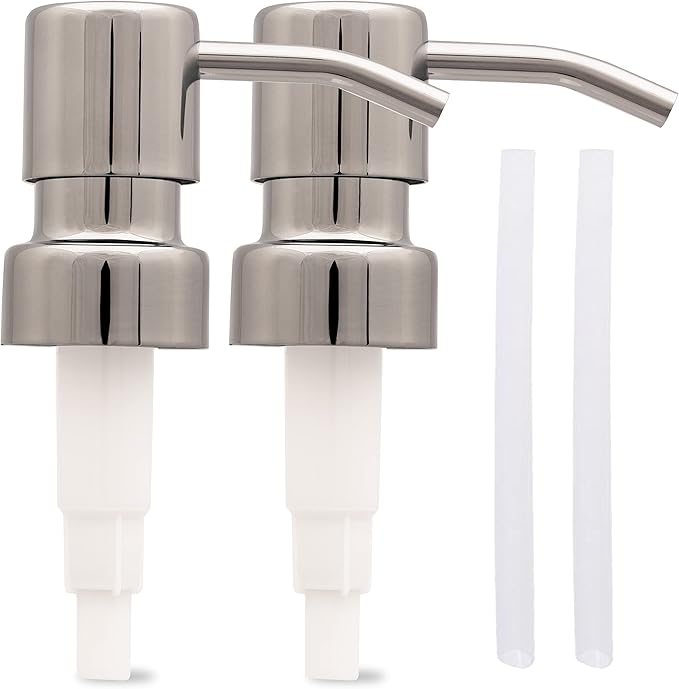 Stainless Steel Soap and Lotion Dispenser Pumps, Replacement for Your Bottles (Chrome, 2 Pack)