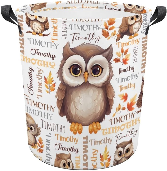 Owl Laundry Basket,Personalized Laundry Hamper for Boys Girls,Custom Laundry Basket With Name, Customized Dirty Clothes Hamper for Bathroom Bedrooms,M-19.5"X 15.7"