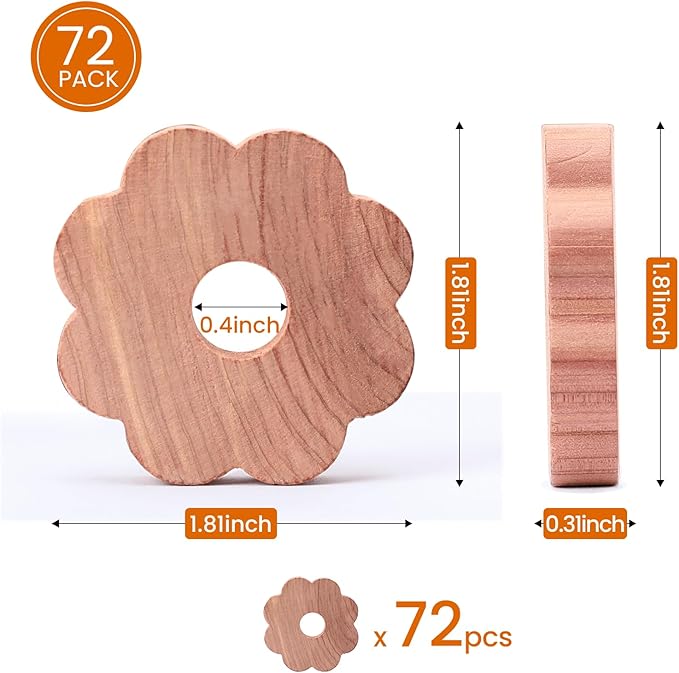 Homode Cedar Chips for Closets and Drawers, 72 Pcs Cedar Rings for Clothes Storage, Cedar Blocks for Fresh Scent Closet Freshener
