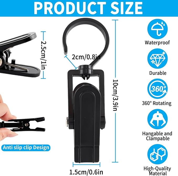 VinBee 20 PCS Laundry Hooks with Clips Super Strong Plastic Home Travel Swivel Hanging Hanger Closet Organizer Clamps Socks Boot Bras Towels for Bathroom Wardrobe Kitchen Office - 4.3 Inches (Black)