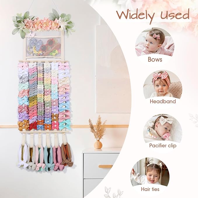 POVETIRE Headband Holder Hair Bows Organizer for Girls, Hair Accessories Display Storage Wall Hanging Decor for Baby Nursery Toddler Girls Room