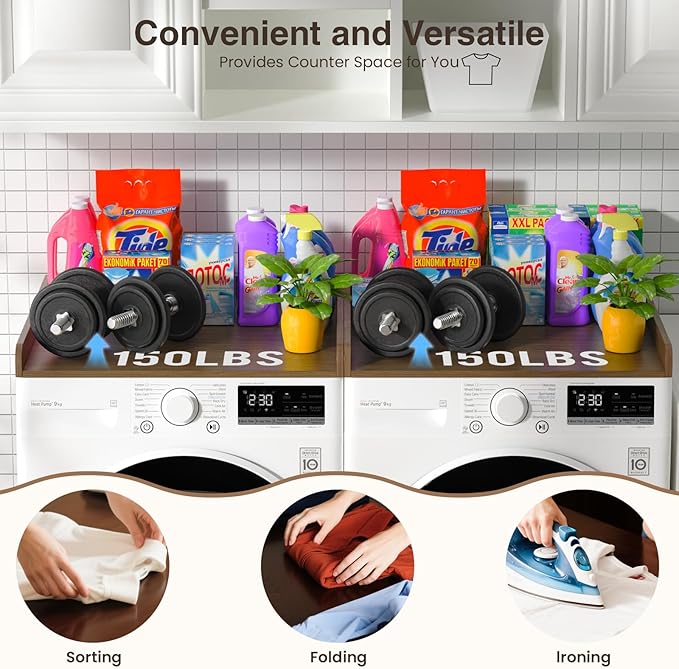 Washer Dryer Countertop Set of 2, 54.34" L x 27.56" W x 2.76" H Laundry Topper for Washer and Dryer, Wood Laundry Countertop with Anti-Slip Pads & Edge Rails for Laundry Room Organization (Dark Wood)