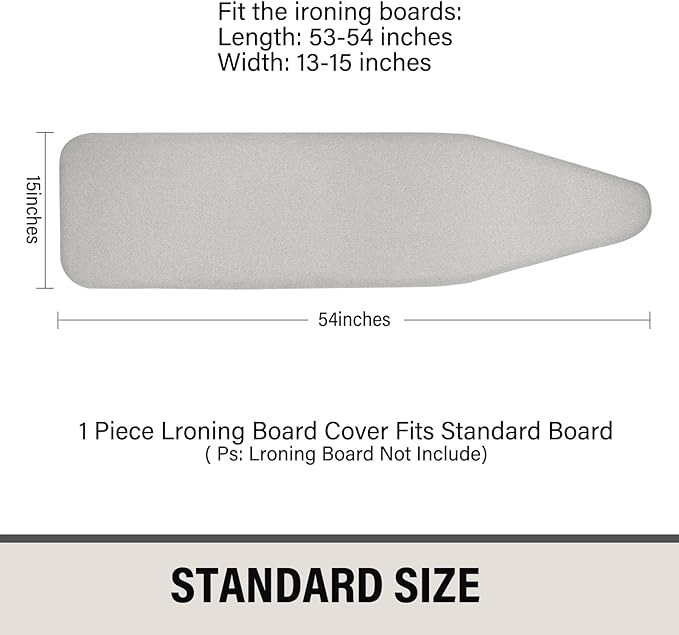 Iwtmm Ironing Board Cover and Pad with Silicone Coating, Thick Scorch-Resistant Padding, Heavy Duty for Home & Professional Use, Fits 15 x 54 Inches Boards, Secure Hook & Loop Fastener (Silver)