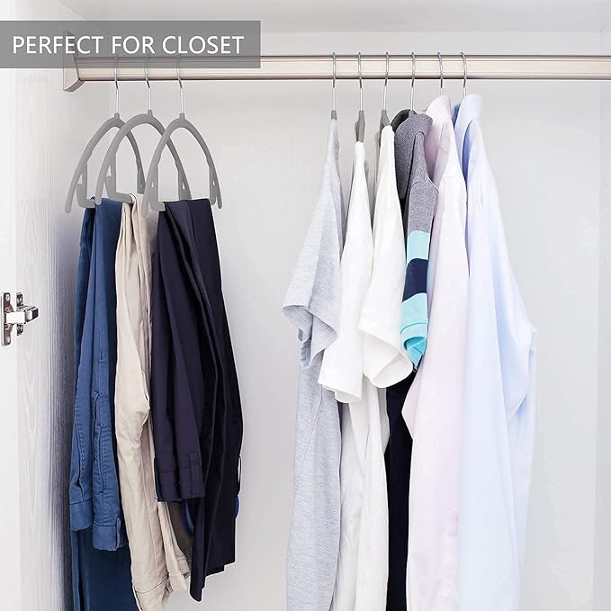 Velvet Hangers Non-Slip Hangers Premium Suit Hangers Ultra Thin Space Saving 360 Degree Swivel Hook Clothes Hangers for Suits,Coats,Jackets,Pants,Dress,Shirts (Pack of 10, Grey)