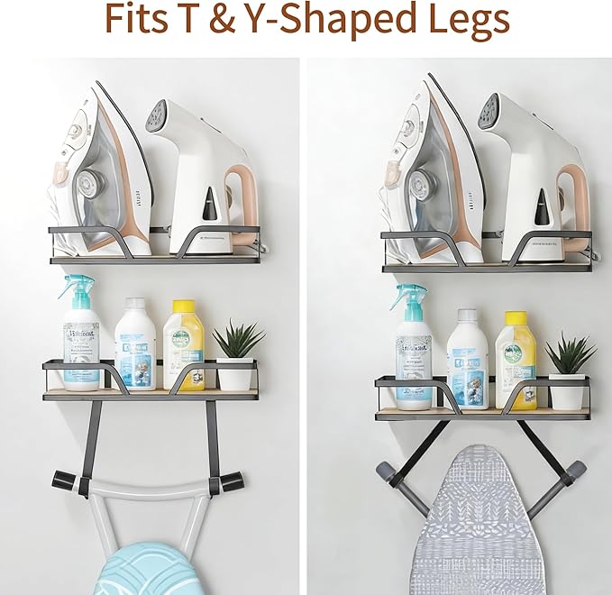 Ironing Board Hanger, 2-Layer Ironing and Iron Board Holder, Iron Board Wall Mount for Laundry Room Organization and Storage