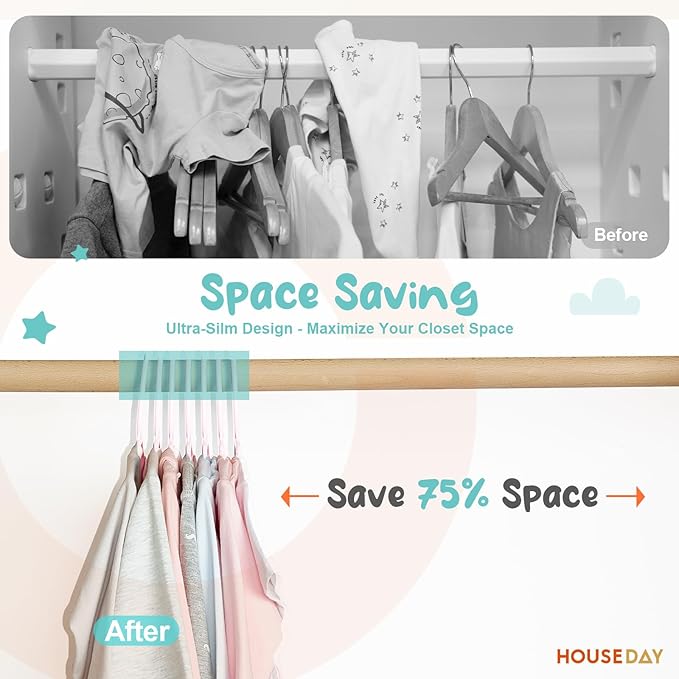 HOUSE DAY Premium Baby Hangers 60 Pack, 11 Inch Kids Plastic Hangers Grey, Slim Childrens Hanger for Infant, Toddler, Child Clothes, Non-Slip Sturdy and Durable Baby Clothes Hanger for Closet