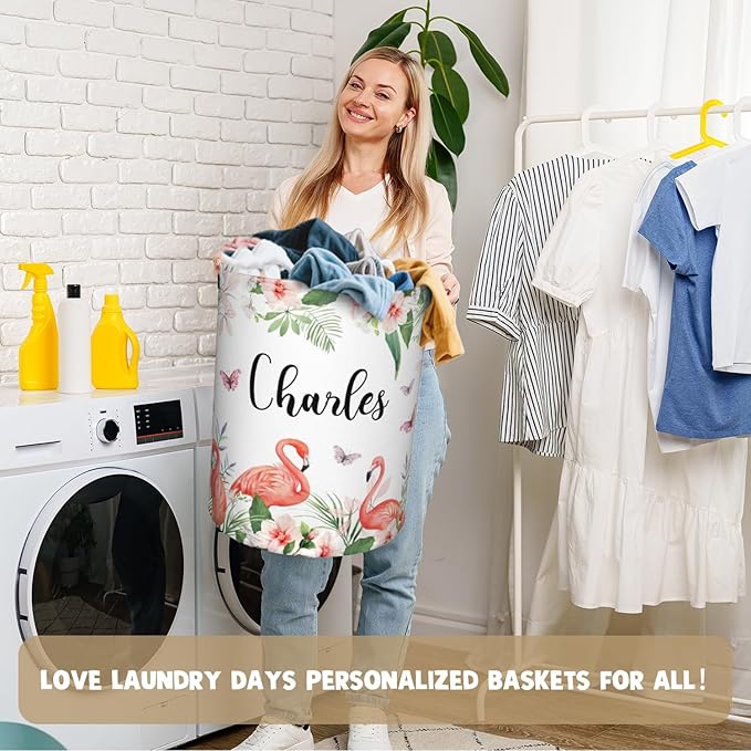 Custom Name Laundry Basket, Personalized Collapsible Laundry Hamper with Name for Bathroom Bedrooms, Customized Dirty Clothes Hamper Storage Basket Gifts for Kids Boys Girls Baby Men Women