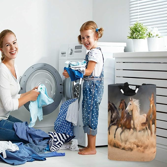 CaTaKu Animal Horse Laundry Hamper, Horse Laundry Basket Box Large Storage Collapsible Tall Clothes Hamper for Laundry Room Bedroom