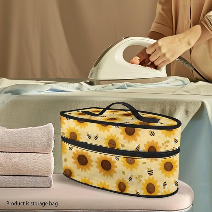 Yellow Sunflower Print Steam Iron Case Portable Travel Iron Organizer Handheld Steamer Holder with Handle Waterproof Travel Accessories, Case Only