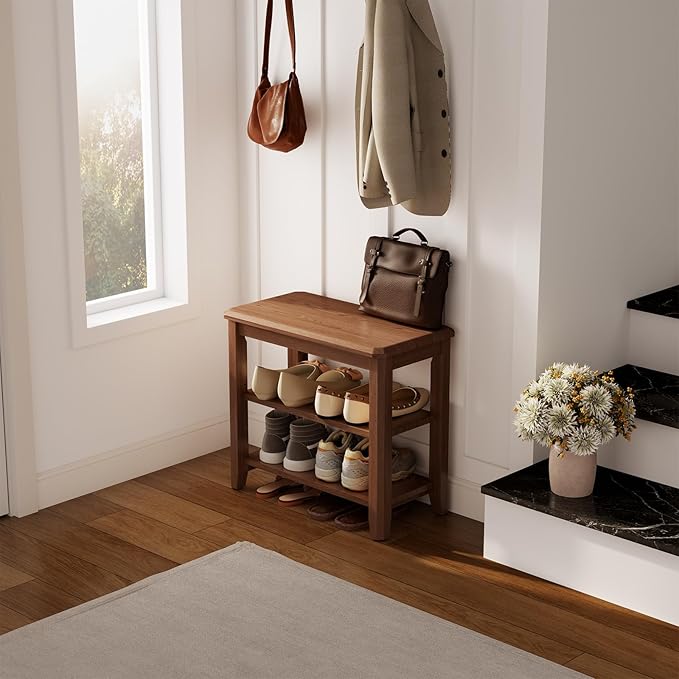 AQIMUELE Wood Shoe Rack Bench for Entryway, 2 Tier Shoe Rack for Front Door Entrance, Shoe Bench with Shoe Storage for Entryway, Bedroom, 23.6"