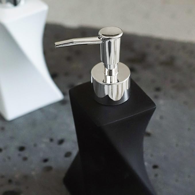 Modern Black Hand Soap Dispenser for Bathroom Countertop, Dish Soap Dispenser for Kitchen Sink, Contemporary Art Style, Matte Finish, 8.5oz (Pebble Black)