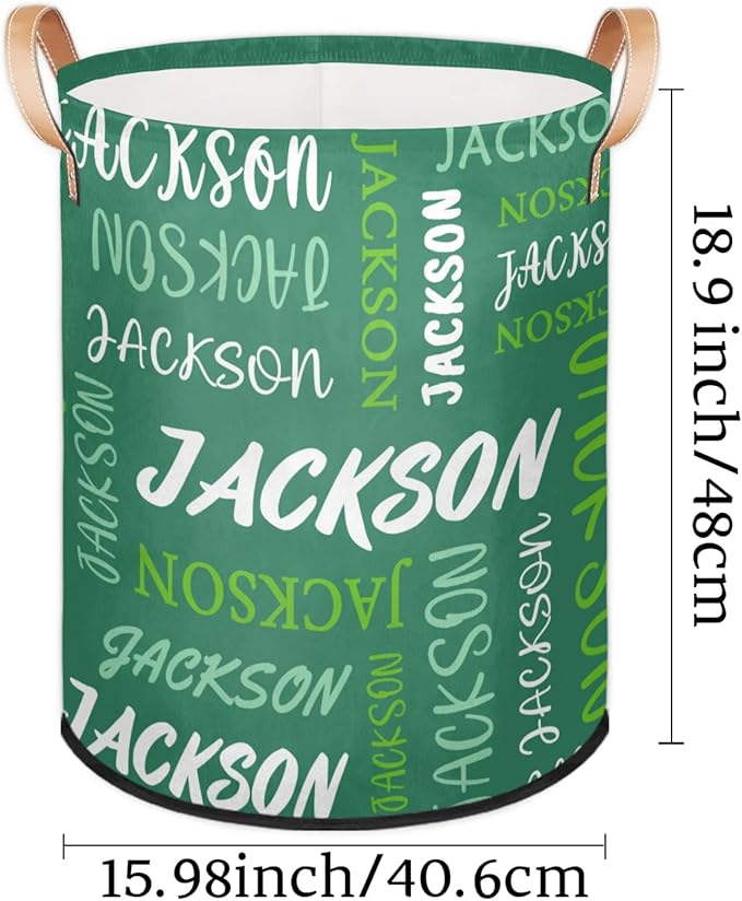 Custom Name Large Laundry-Basket for Kids-Boys-Girls, Personalized Foldable Waterproof Laundry Hamper Dirty Clothes Toys Storage Bin with Handles,Green 2