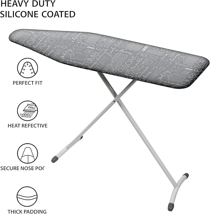 Simplify Ironing Board Cover | Scorch Resistant | Cotton | Thick Padding | Stretch Elastic Fit | Hook and Loop Fasteners | Cover ONLY | Grey