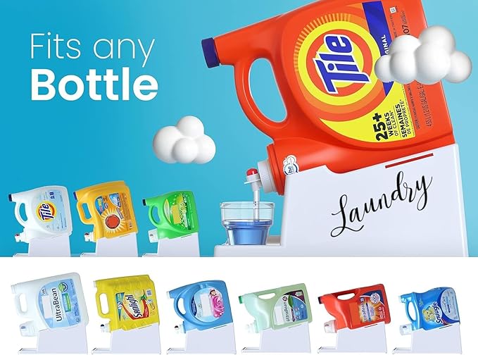 Skywin Laundry Detergent Holder Stand Organizer and Drip Tray for Laundry Room Organization, Laundry Soap Holder for Liquid Laundry Detergent, Laundry Detergent Stand (White with Print)