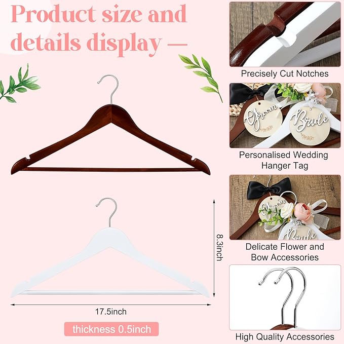 2 Pack Wedding Hanger Gift Bride Groom Bridal Hanger with Tags for Wedding Dress(Pink)