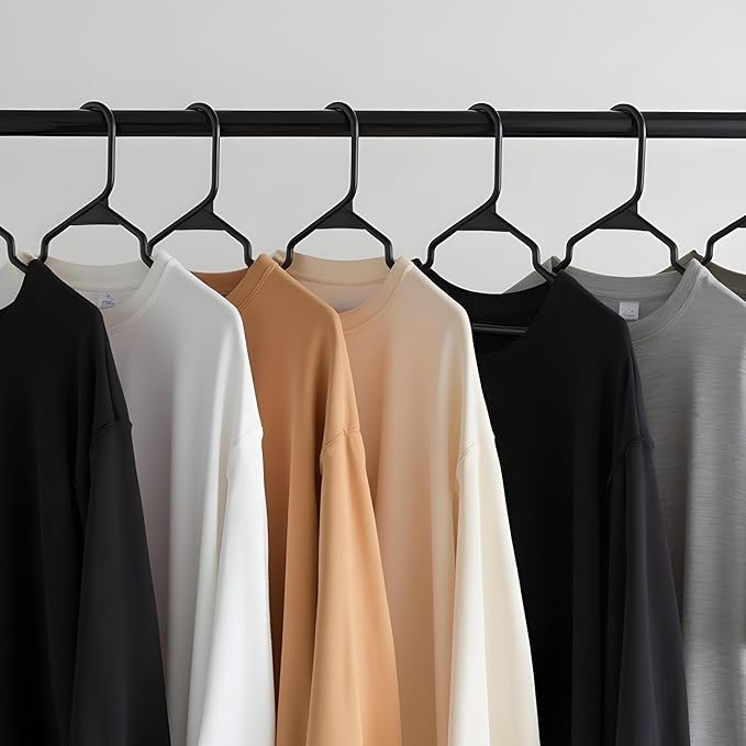 YSSOA 30 Pack Plastic Hangers, Space Saving Slim Clothes Hangers with Non-Slip Shoulder Notches, for Coats, Sweater, Shirts, Pants, Black