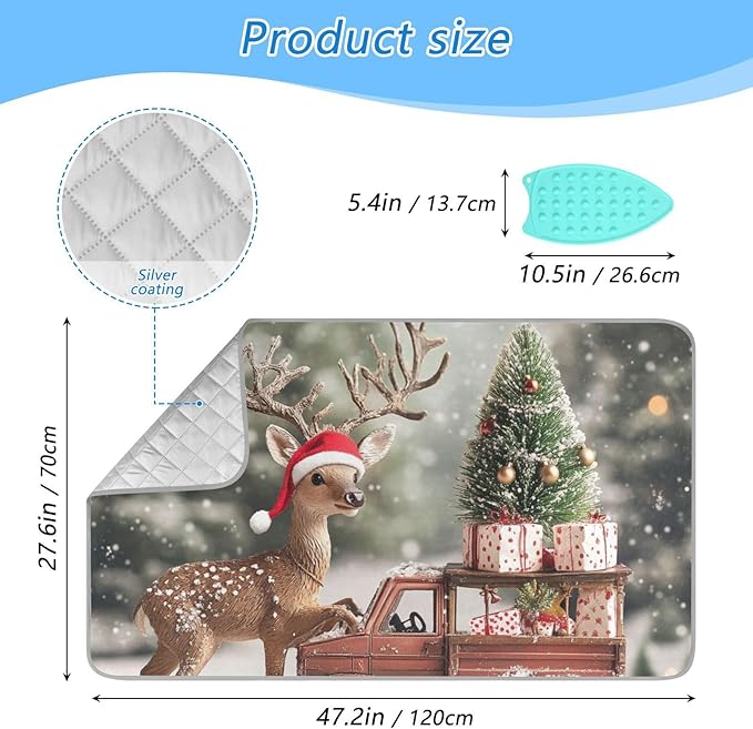 Ironing Mat Pad for Table Portable Travel Iron Blanket Ironing Board Covers Pressing Mat Heat Press Pads 27.6x47.2 Inches Christmas Tree Elk Truck57