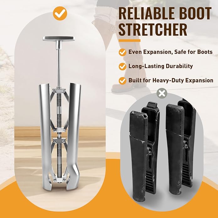 Women’s & Men’s Boot Calf Stretcher, Adjustable Shaft Expander for Wide Footwear, Heavy-Duty Cast Aluminum Tool for Boots, Helps Relieve Tightness in Ankle, Instep And Lower Leg, Fits Most Tall Styles