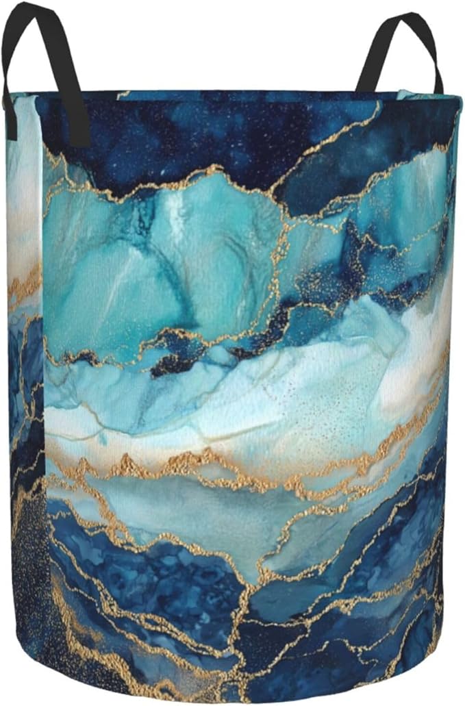 Marble Laundry Basket Storage Bin Foldable Laundry Hamper Clothes Storage Bucket Organizer 19.6x15.7 Inch For Laundry Room/Bedroom/Bathroom