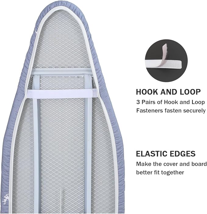 Ironing Board Cover and Pad Standard Size 15 x 54,3 Pairs of Hook and Loop Fastener Straps,Elastic Edges,2 Layers Ironing Board Cover with Thick Padding (Pattern A)