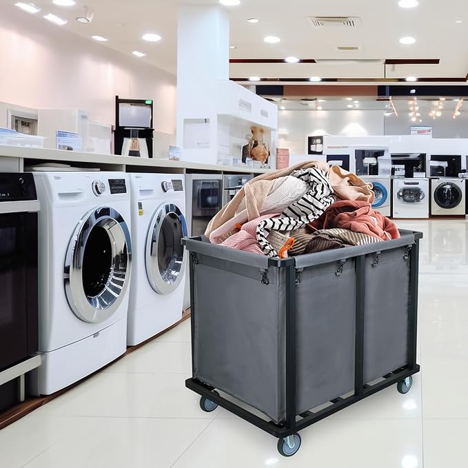 Commercial Laundry Cart with Wheels,600 lbs Commercial Laundry Hamper with Steel Frame and Oxford Cloth Bag,Industrial Laundry Cart for Hotel,Laundry Room 400L(Gray)