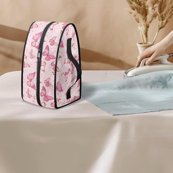 Pink Gold Butterfly Print Print Steam Iron Case Portable Steamer Storage Bag Lightweight Travel Iron Holder Carrying Case Iron Accessories, Case Only