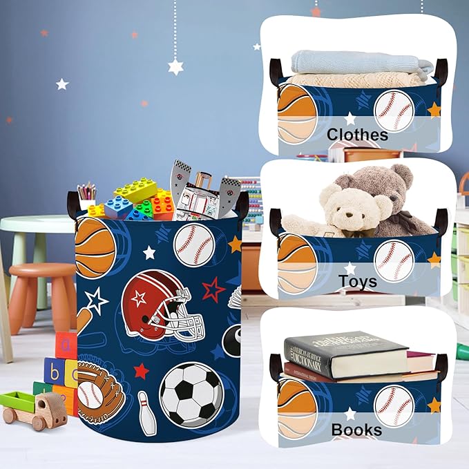 Clastyle Cartoon Sport Ball Laundry Basket Kids Clothes Book Storage Basket Gift Toy Box for Bedroom Decor,Football,36x45 cm