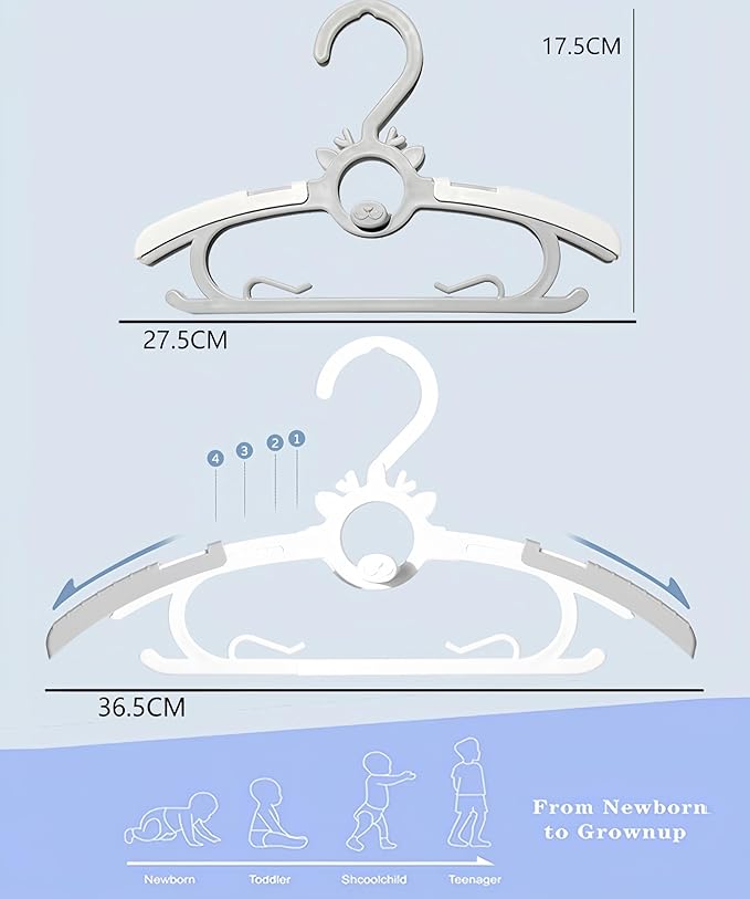 Baby Kids Clothes Hangers, 10 Pack Toddler Infant Nursery Childrens Hanger for Closet, Plastic Adjustable Stackable Hangers for Baby Clothes