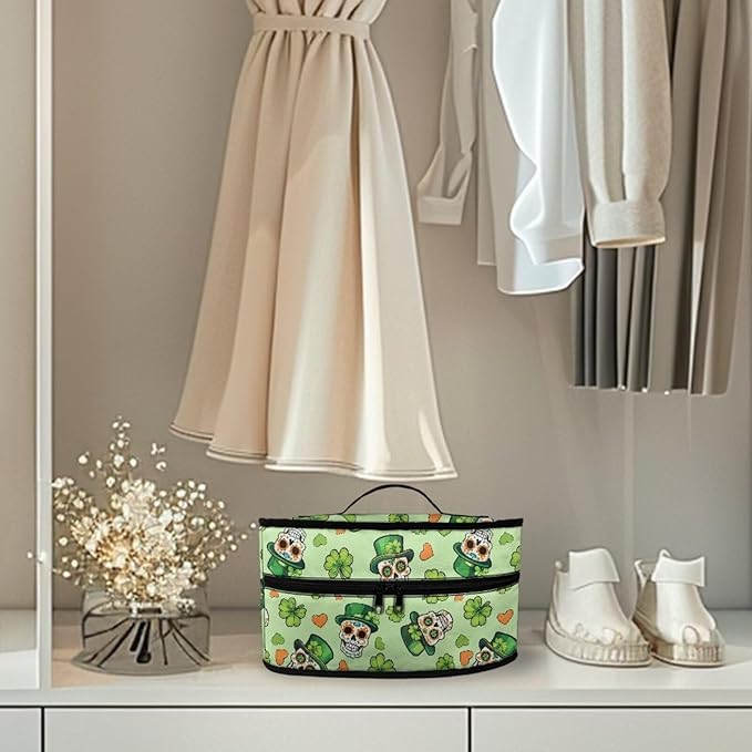 Saint Patricks Day Steam Iron Storage Case Lightweight Easy to Carry Skull Hat Four Leaf Clover Iron Storage Bag with Zipper Handle