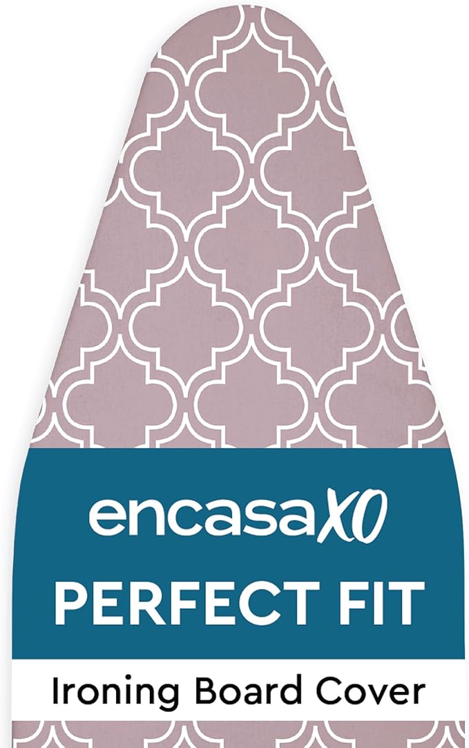 Encasa XO Ironing Board Cover and Pad 54"x18" - Thick 3mm Felt Padding, Drawstring Tightening & Lock, Easy Fit, Scorch & Stain Resistant, Fits X-Large Ironing Board - Mauve Tiles