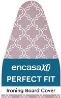 Encasa XO Ironing Board Cover and Pad 54"x18" - Thick 3mm Felt Padding, Drawstring Tightening & Lock, Easy Fit, Scorch & Stain Resistant, Fits X-Large Ironing Board - Mauve Tiles