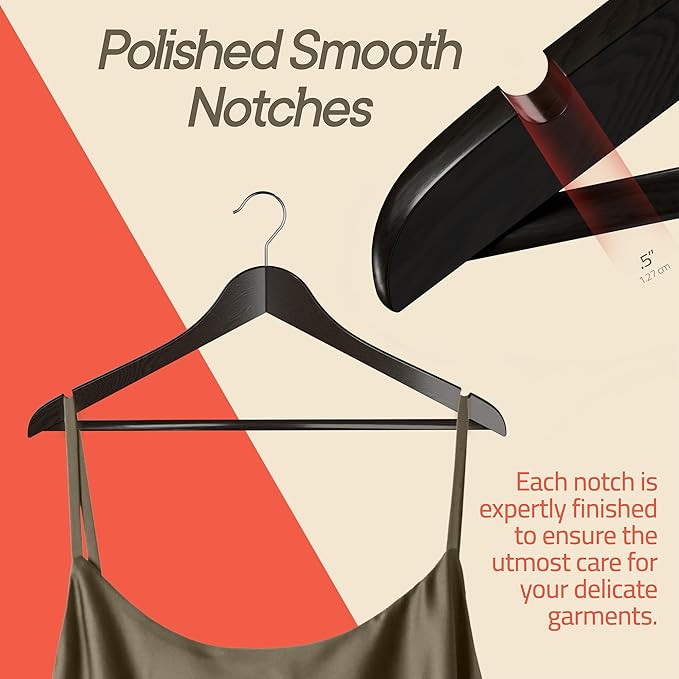 Vintage Wooden Hangers 30 Pack – Heavy-Duty with 360° Swivel Hook, Non-Slip, Pants Bar & Shoulder Grooves - Wooden Hangers for Suits, Jackets, Dresses & Camisoles, Space-Saving and Smooth Finish