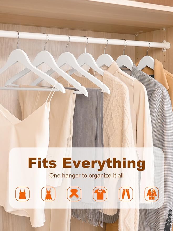 HOUSE DAY White Wooden Hangers 30 Pack, Solid Wood Hanger with Non Slip Pant Bar, Heavy Duty Wooden Coat Hanger for Closet, Smooth Finish Wood Clothes Hangers for Shirts, Suits Jackets, Dress