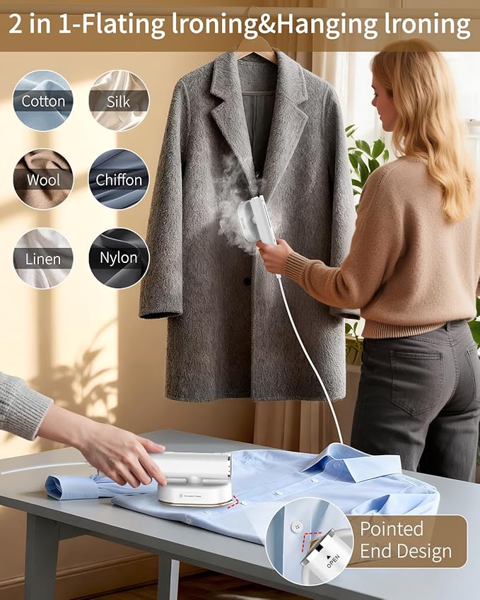 Steamer for Clothes, 2-in-1 Steam Iron for Clothes, 1200W Handheld Steamer 10s Heat-Up, Travel Steamer Fast Wrinkle Removal, Portable Garment Steamer for Home - White, 110-120V