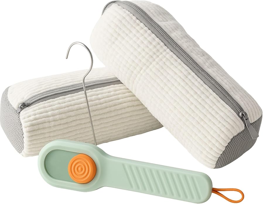 XXL Shoe Washing Machine Bag Set with Brush and Hanger, White Mesh Laundry Bags for Sneakers, 2 Pack
