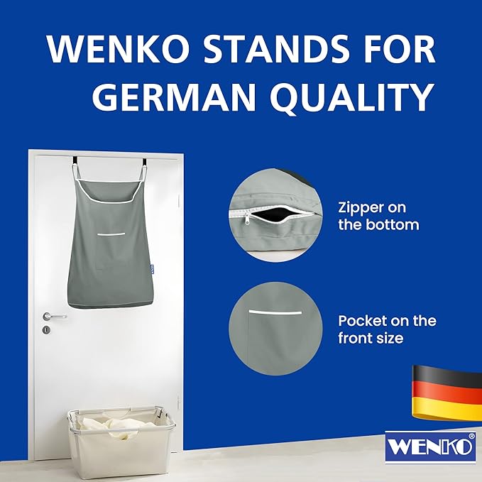 WENKO Laundry Hamper Bag Hanging, Over The Door Basket with Hooks, for Bathroom, Closet, Space Saving Storage, Wall mounted 3.94 x 20.47 x 31.89 in, Sage