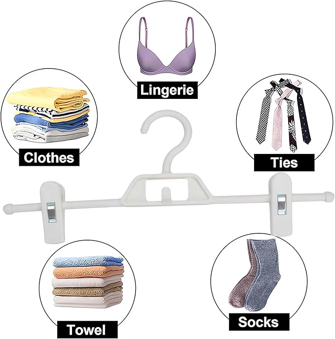 Plastic Pant Hangers with Clips, 10 Pcs Pants Hangers with 360°Rotating & Adjustable Clips, Stackable Clothes Hanger for Skirt, Closet Organizer and Storage | Space Saving (White)